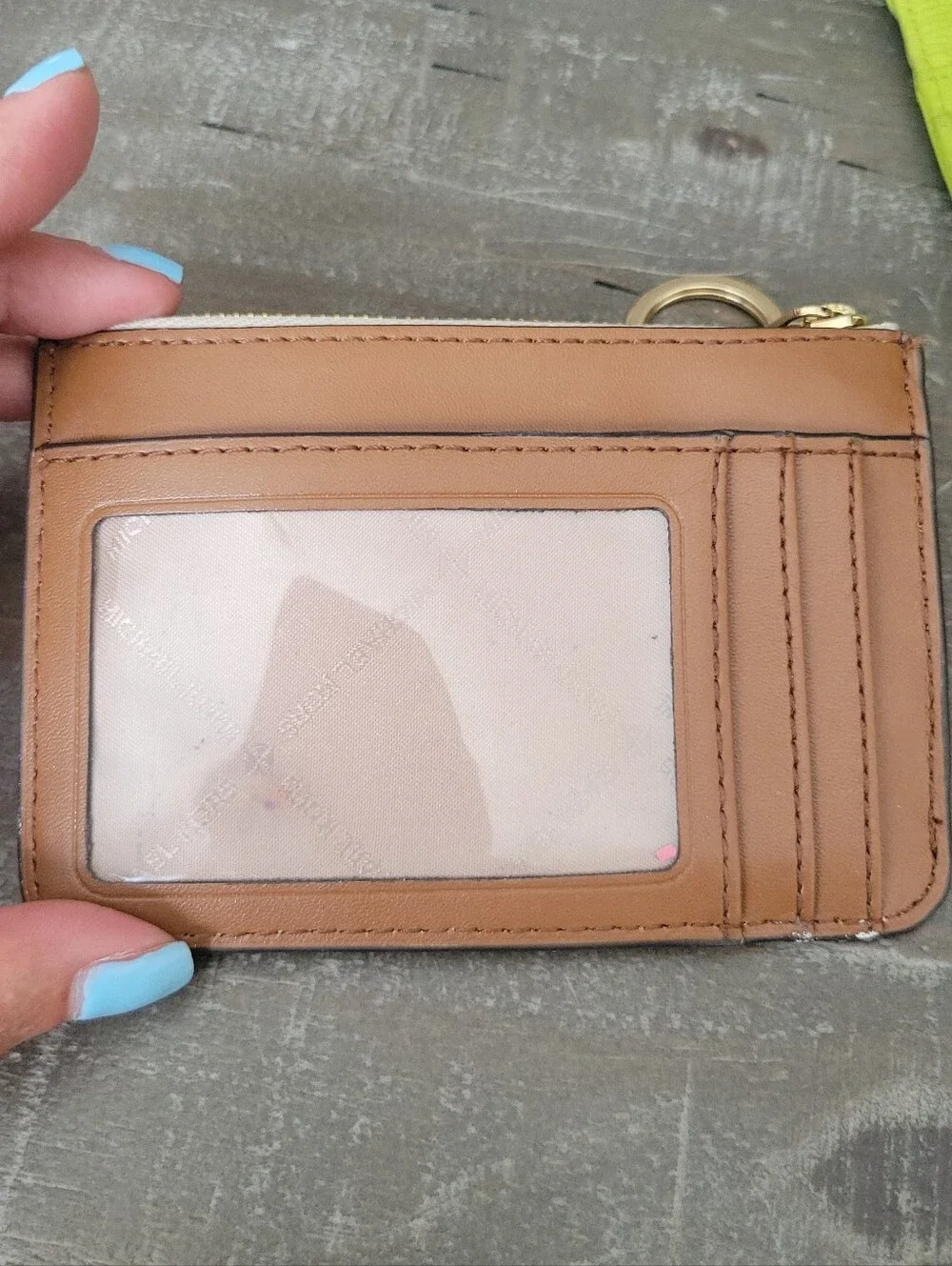 Michael Kors White Logo Card Holder & Lime Green Leather Wallet Set* Flawed*